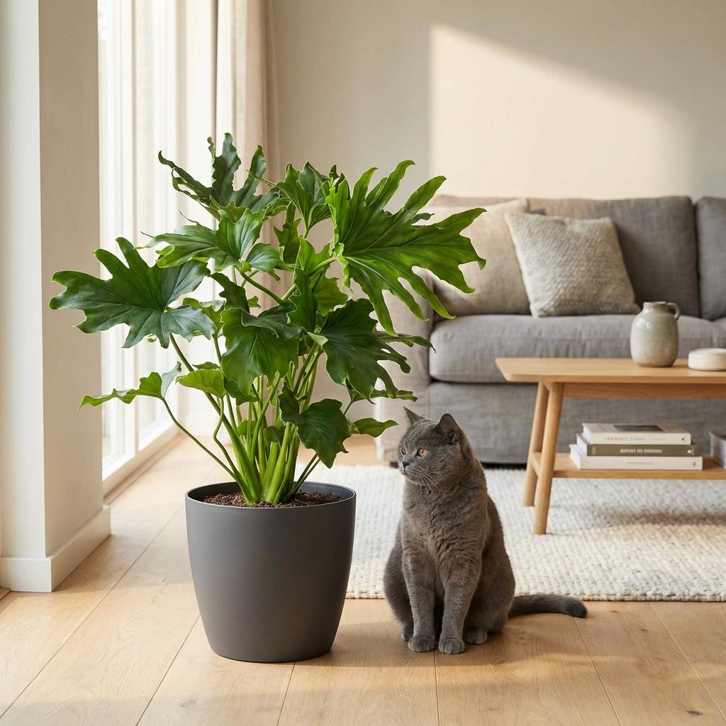 Green boutiQ - Kamerplant - Philodendron - Philodendron Lickety split - Groen - Weinig onderhoud - 1 Plant - met Potter Grijs - Pot 19cm - Hoogte 70cm