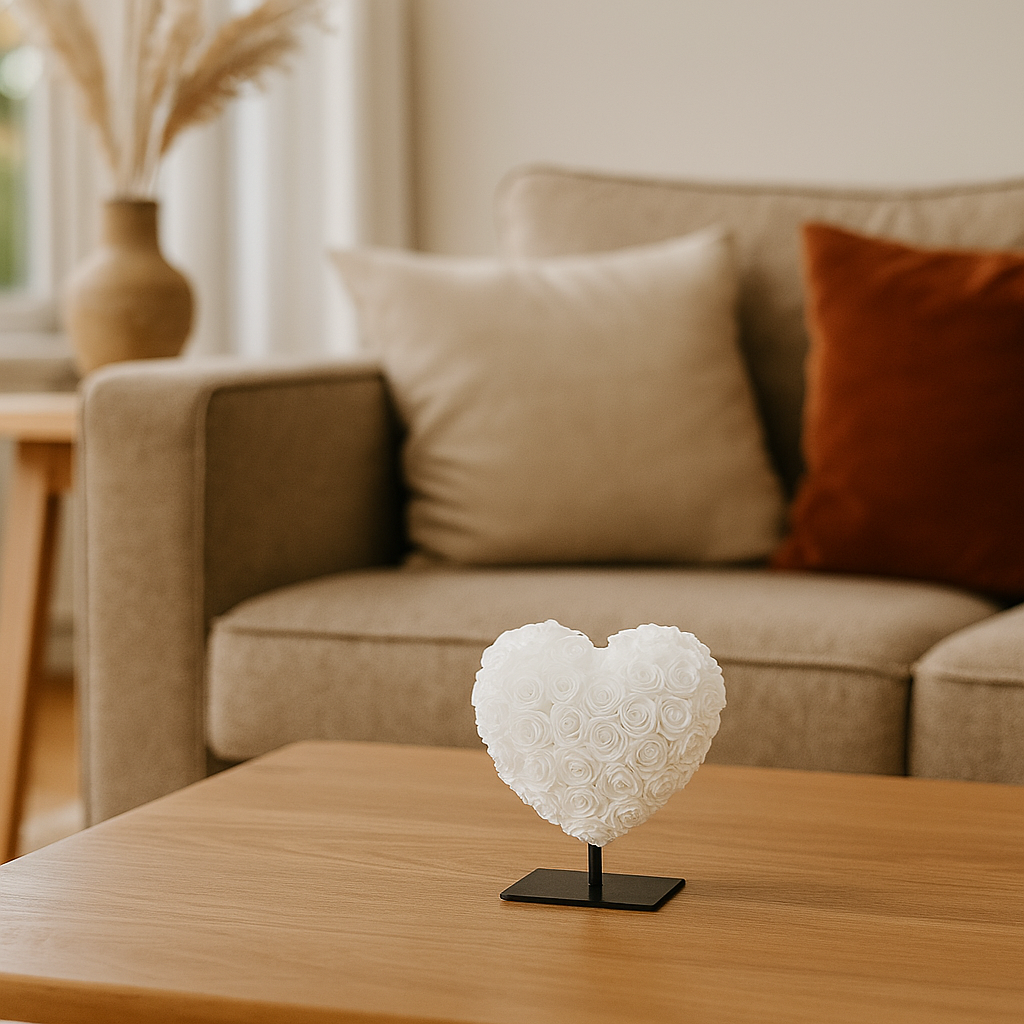 Hart DELUXE op standaard 15cm - wit foam - in luxe cadeauverpakking 15 cm
