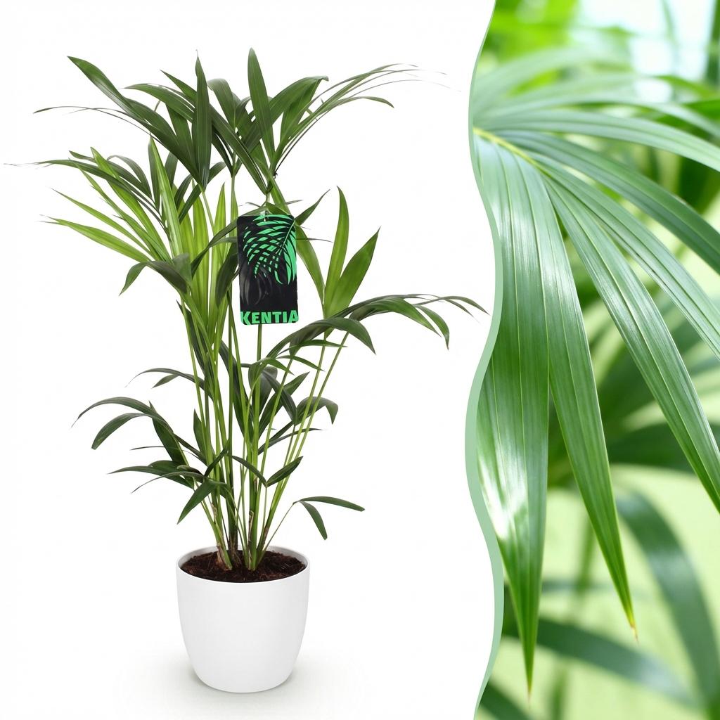 Green boutiQ - Kamerplant - Howea Forsteriana - Kentia Palm - Weinig Onderhoud - Groen - 1 Plant - met Potter Wit - Pot 19cm - Hoogte 80-85cm