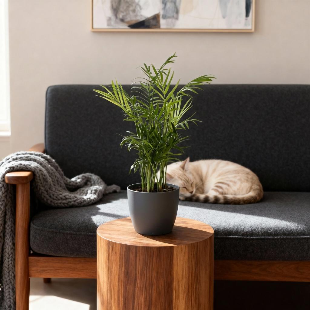 Green boutiQ - Kamerplant - Chamaedorea elegans - Goudpalm - Huisdiervriendelijke Plant - Groen - 1 Plant - met Potter Grijs - Pot 12cm - Hoogte 15cm