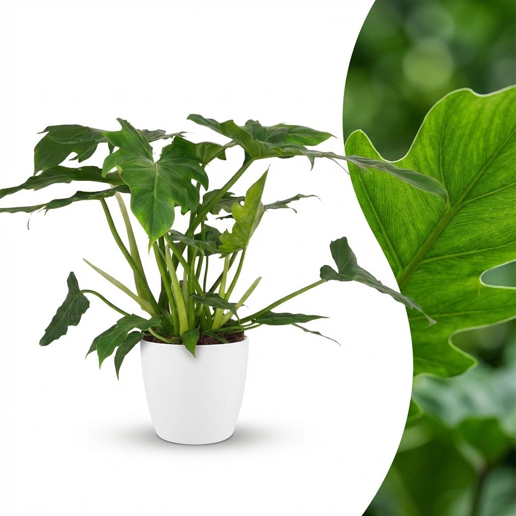 Green boutiQ - Kamerplant - Philodendron - Philodendron Lacerum - Groen - Weinig onderhoud - 1 Plant - met Potter Wit - Pot 19cm - Hoogte 65cm