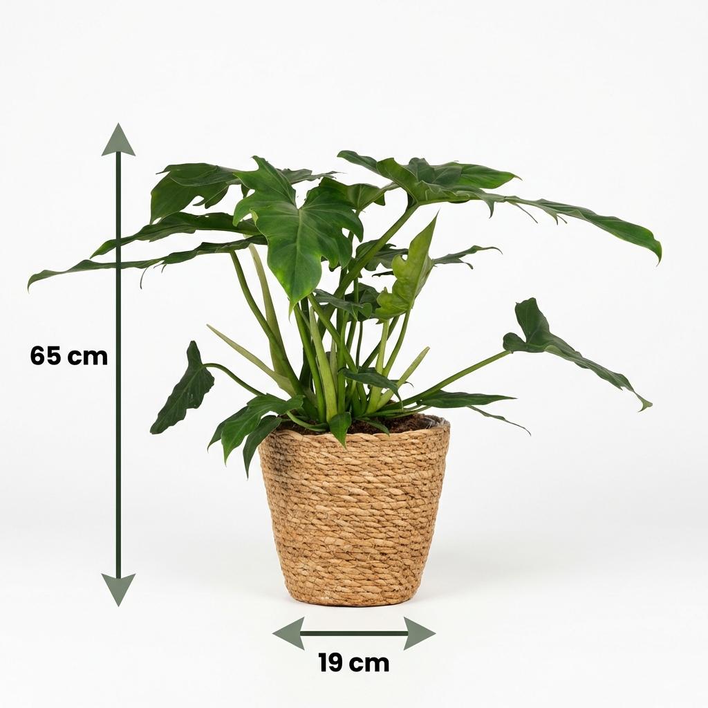 Green boutiQ - Kamerplant - Philodendron - Philodendron Lacerum - Groen - Weinig onderhoud - 1 Plant - met Mand - Pot 19cm - Hoogte 65cm