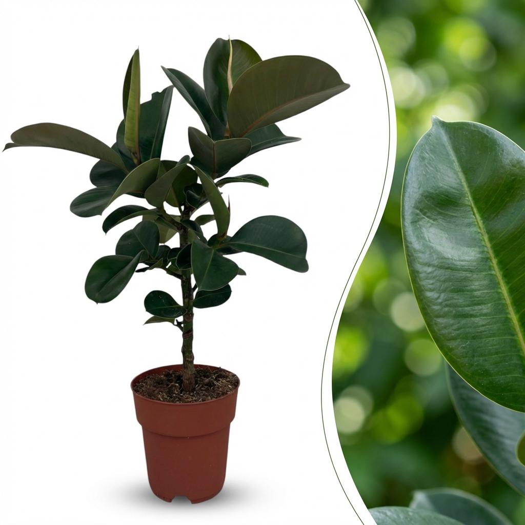 Green boutiQ - Kamerplant - Rubberplant - Ficus Elastica Cloe - Groen - Weinig onderhoud - 1 Plant - Pot 19cm - Hoogte 65cm