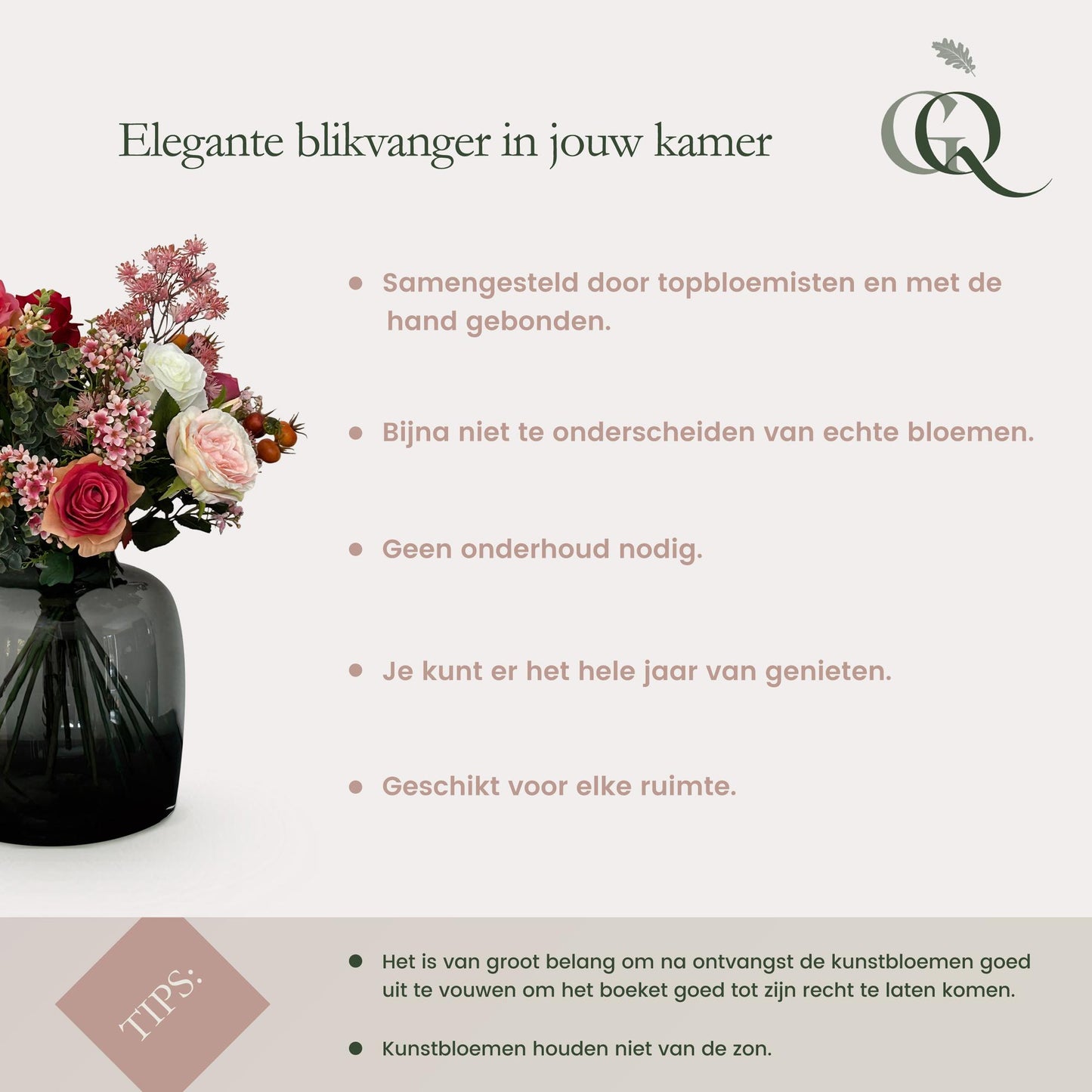 Kunstbloemen - Boeket L - Pretty Pink - 89 cm