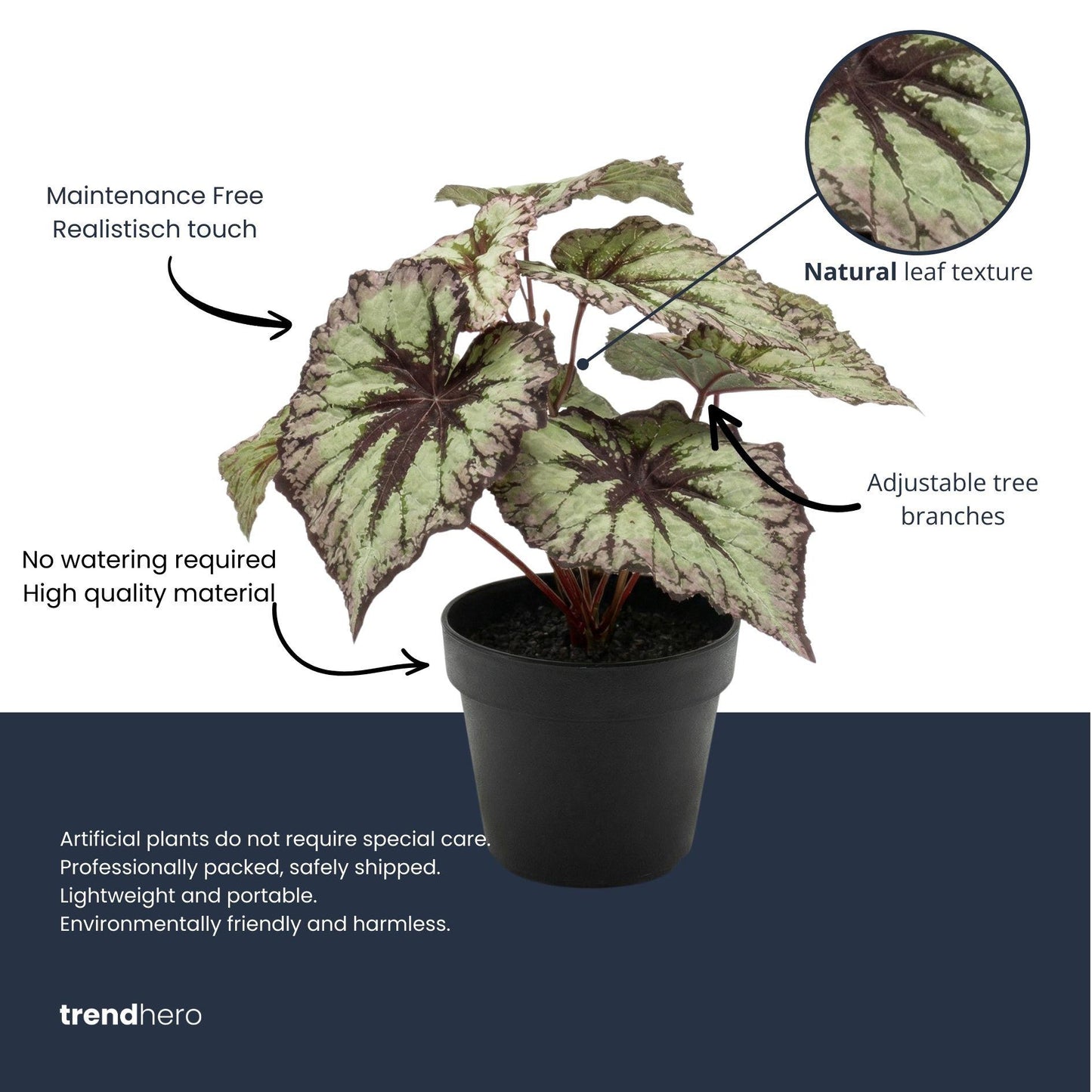Begonia 26 cm - Kunstplant in pot – UV - Artificial plant
