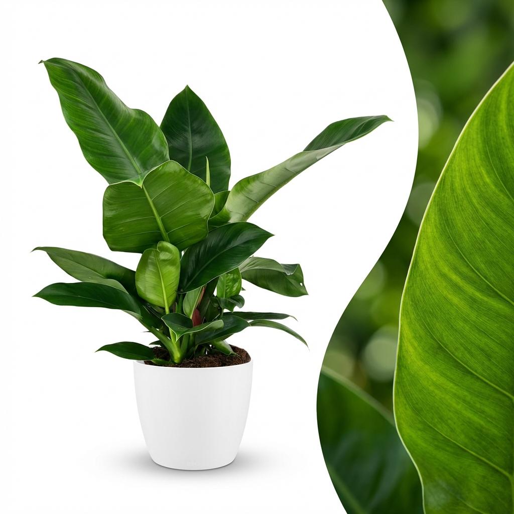 Green boutiQ - Kamerplant - Philodendron - Philodendron Imperial Green - Groen - Weinig onderhoud - 1 Plant - met Potter Wit - Pot 19cm - Hoogte 65cm