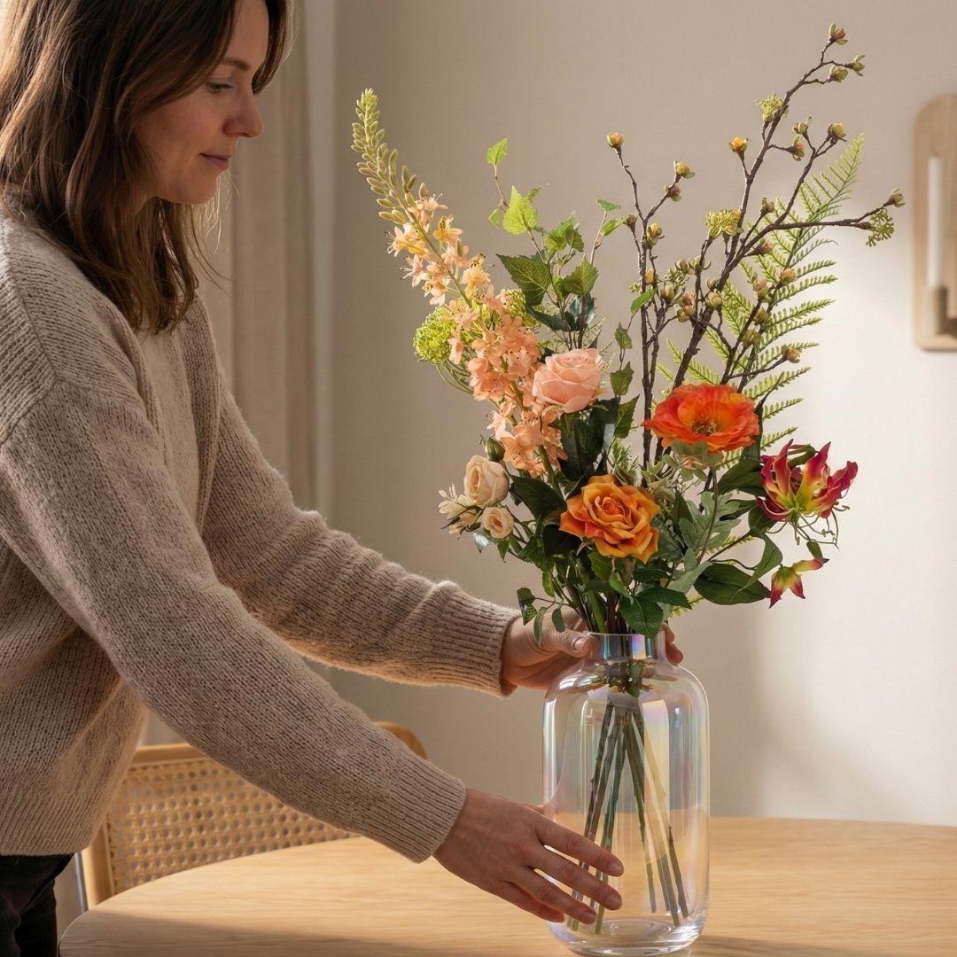 Kunstbloemen boeket - Amber Peach Deluxe - Real Touch - 12 stelen - ↑ 105 cm