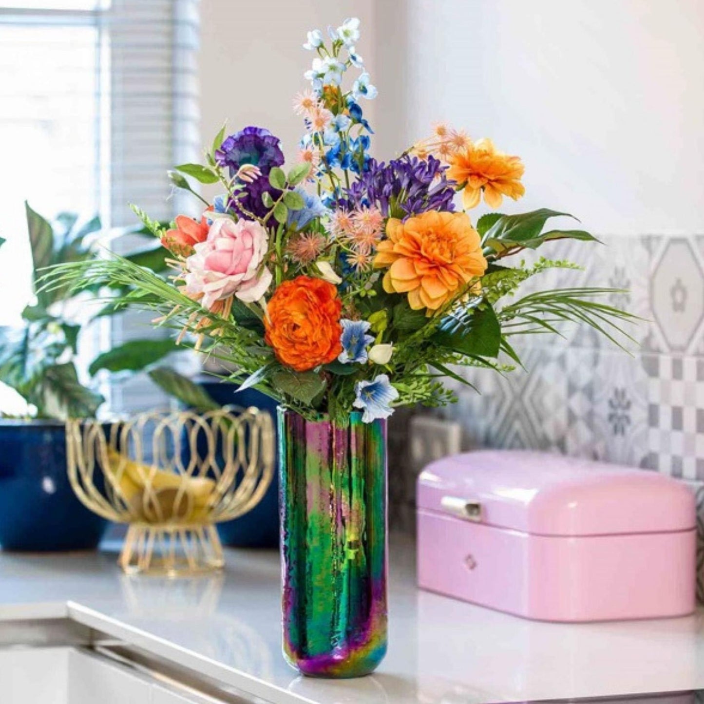 Kunstbloemen Boeket - Colorful Bloom Deluxe - Real Touch - 70 cm - 18 Stelen