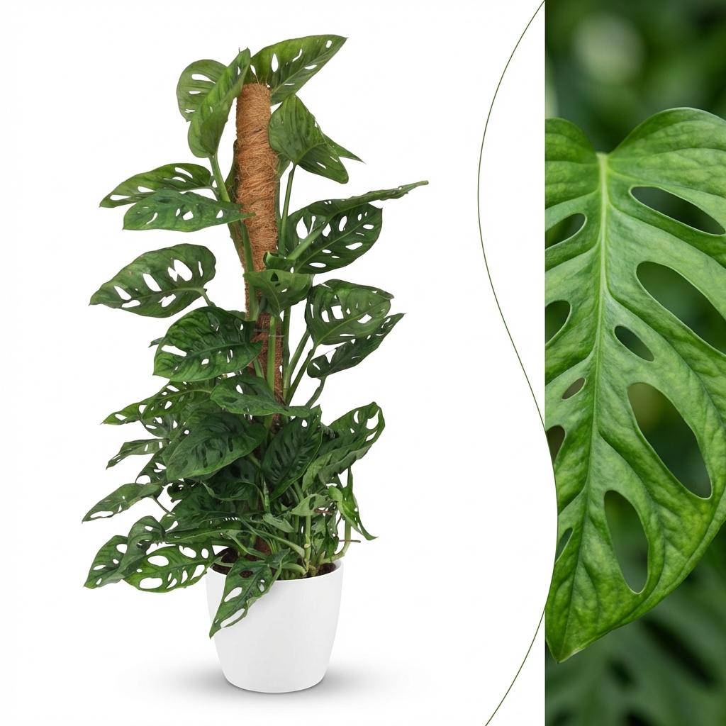 Green boutiQ - Kamerplant - Monkey Mask - Monstera Andansonii Mosstok - Groen - Weinig onderhoud - 1 Plant - met Potter Wit - Pot 19cm - Hoogte 90cm