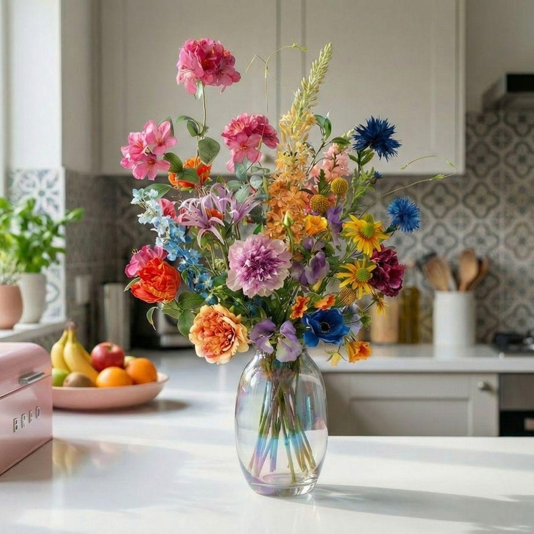 Kunstbloemen boeket - Summer Garden Deluxe - Real Touch - 19 stelen - ↑ 100 cm - Zijden bloemen