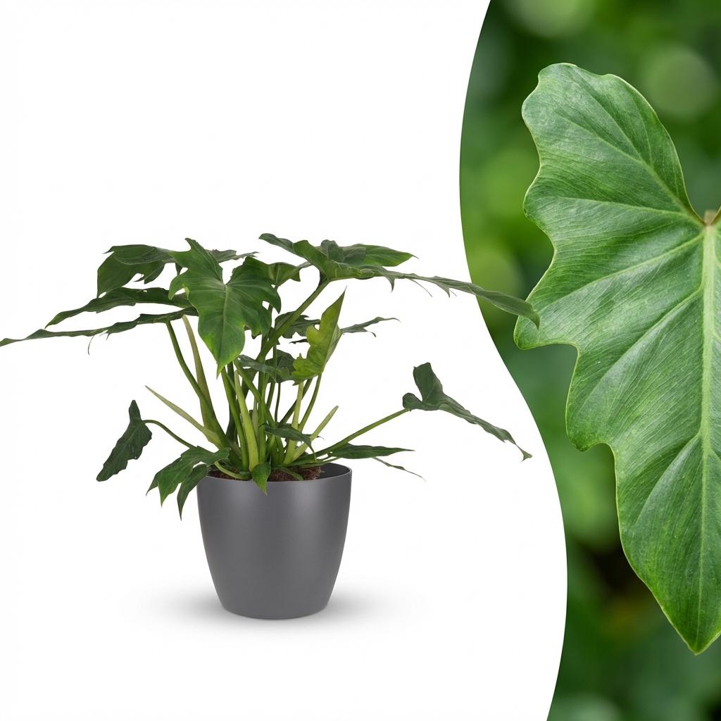 Green boutiQ - Kamerplant - Philodendron - Philodendron Lacerum - Groen - Weinig onderhoud - 1 Plant - met Potter Grijs - Pot 19cm - Hoogte 65cm